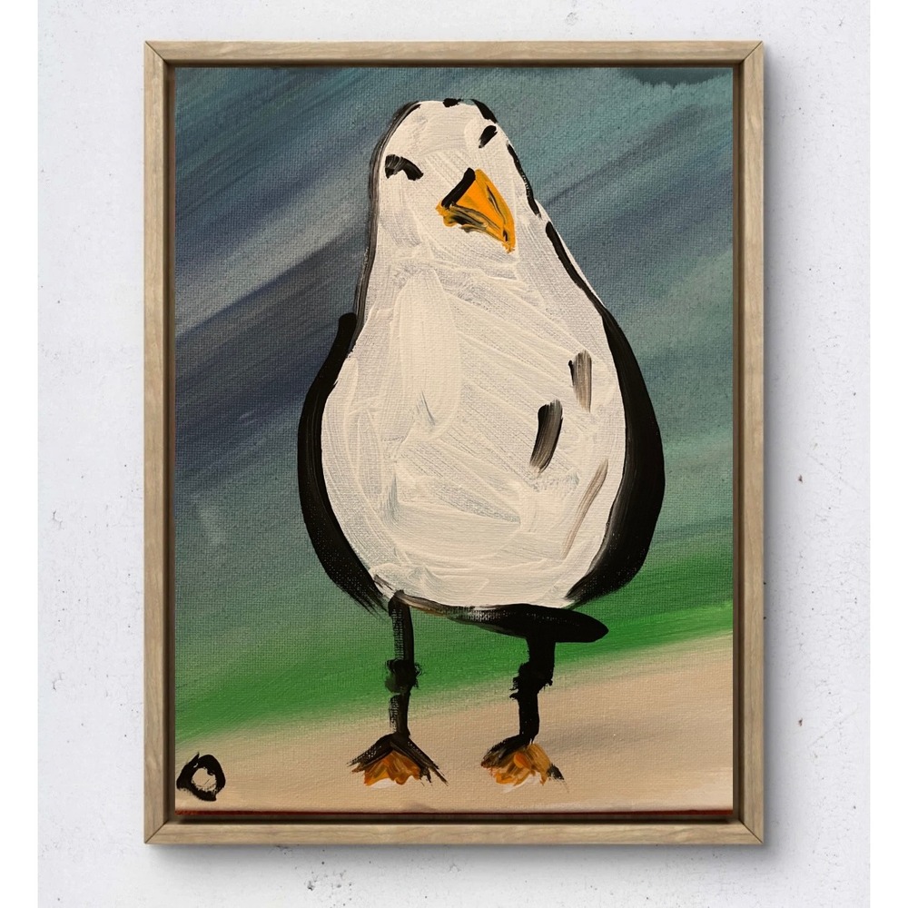 OMAN Original Seagull Acrylic Painting on 8x10 Canvas Coastal Bird Art